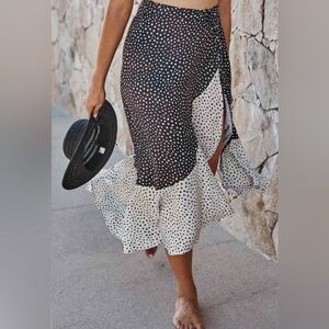 SummerSalt beach to brunch Polka Dot Ruffle Wrap Skirt - Black and White
